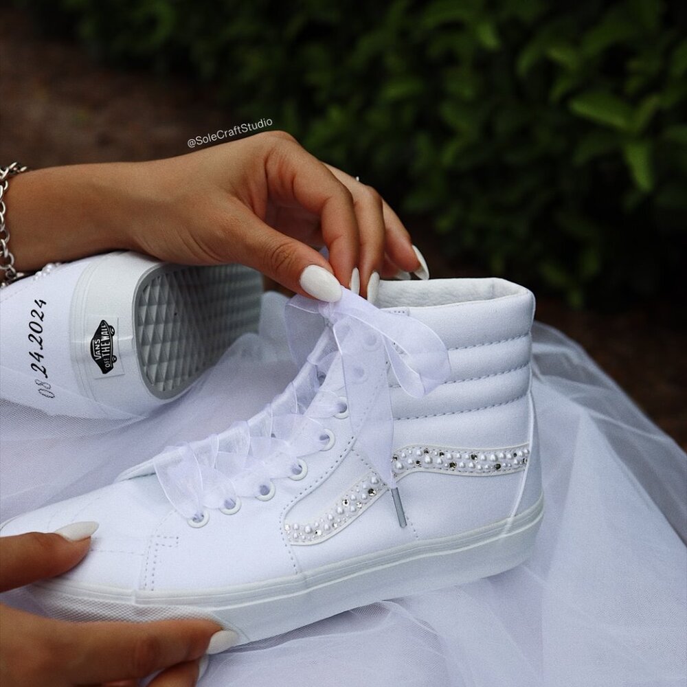 Wedding Sneakers for the Bride - Personalized Bridal Shoes - Vans Sk8-Hi Canvas - Picture 8 of 13